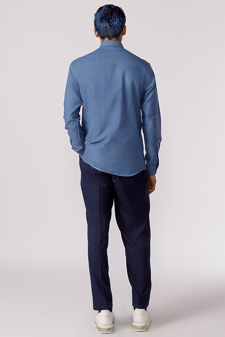 Blue Jacquard Denim Party Wear Shirt by Line Outline at Pernia's Pop Up Shop