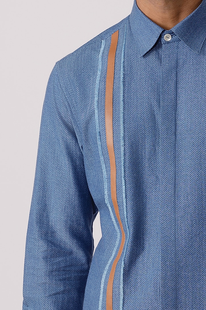 Blue Jacquard Denim Party Wear Shirt by Line Outline at Pernia's Pop Up Shop