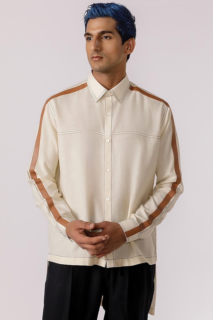 Off-White Cotton & Leather Patch Shirt by Line Outline