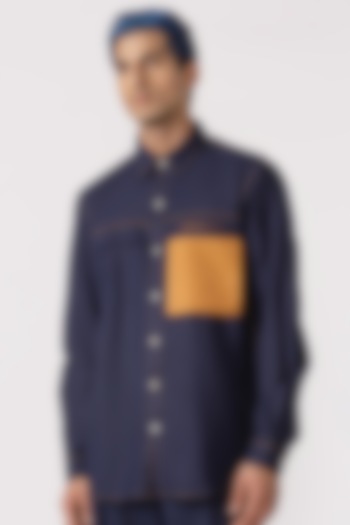 Navy Cotton Shirt by Line Outline