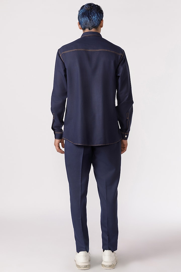 Navy Cotton Party Wear Shirt by Line Outline at Pernia's Pop Up Shop