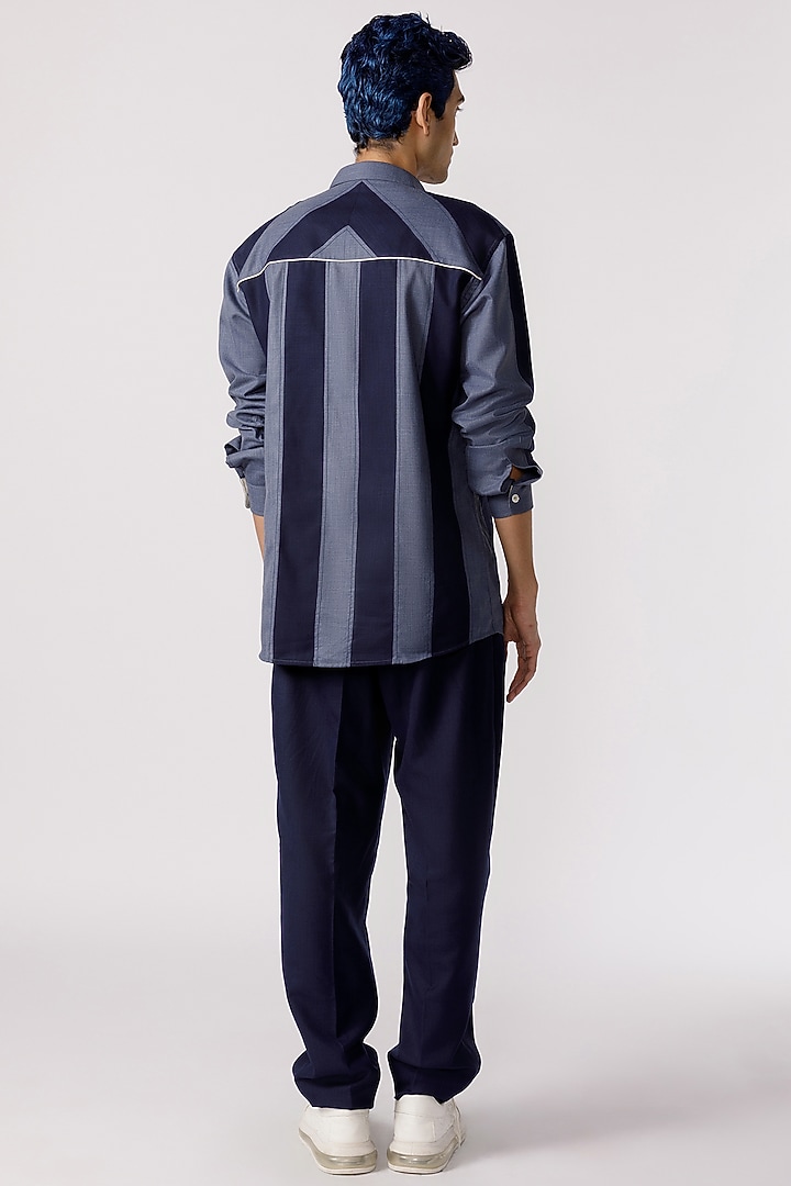 Navy & Grey Cotton Striped Party Wear Shirt by Line Outline at Pernia's Pop Up Shop