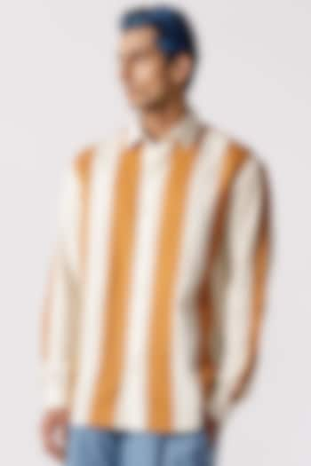 Mustard & White Cotton Striped Shirt by Line Outline