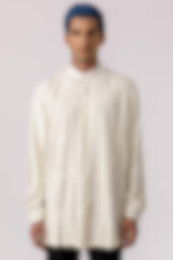 Off-White Chanderi Box Pleated Shirt by Line Outline