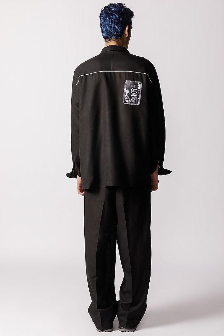 Black Cotton Patch Printed Party Wear Shirt by Line Outline at Pernia's Pop Up Shop
