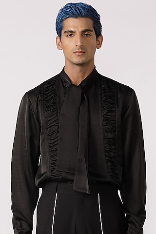 Black Chanderi Shirt by Line Outline