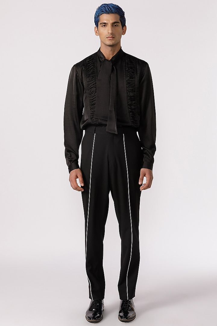 Black Chanderi Party Wear Shirt by Line Outline at Pernia's Pop Up Shop