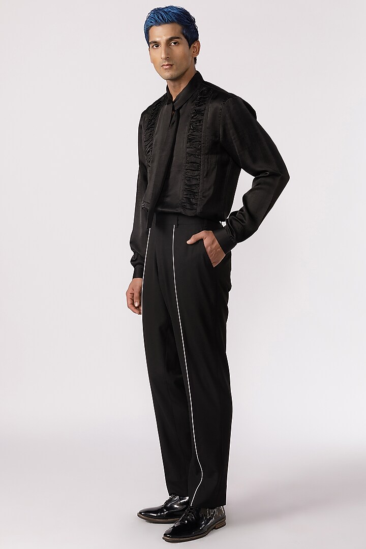 Black Chanderi Party Wear Shirt by Line Outline at Pernia's Pop Up Shop