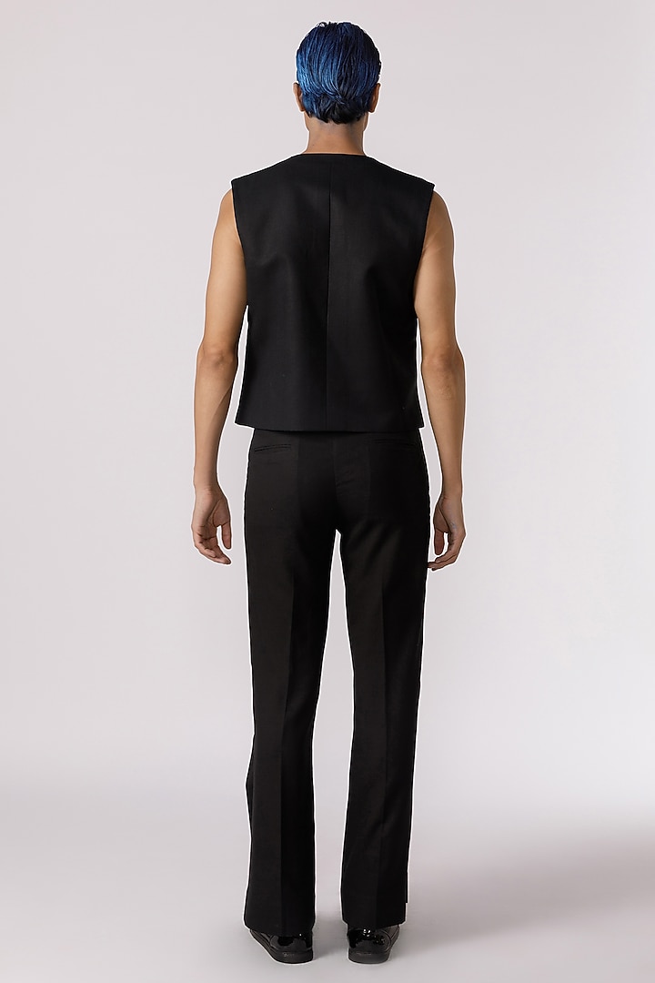 Black Cotton Silver Pitta Embroidered Vest by Line Outline at Pernia's Pop Up Shop