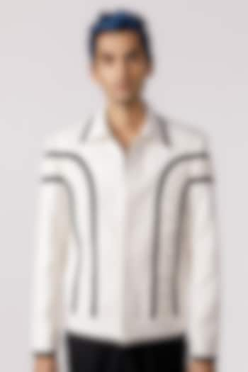 Off-White Cotton Arched Ruched Bomber Jacket by Line Outline