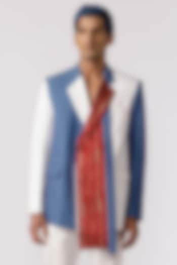 Multi-Colored Jacquard Denim Asymmetric Blazer by Line Outline