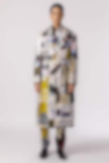 Off-White Cotton Twill Mosaic Printed Trench Coat With Belt by Line Outline