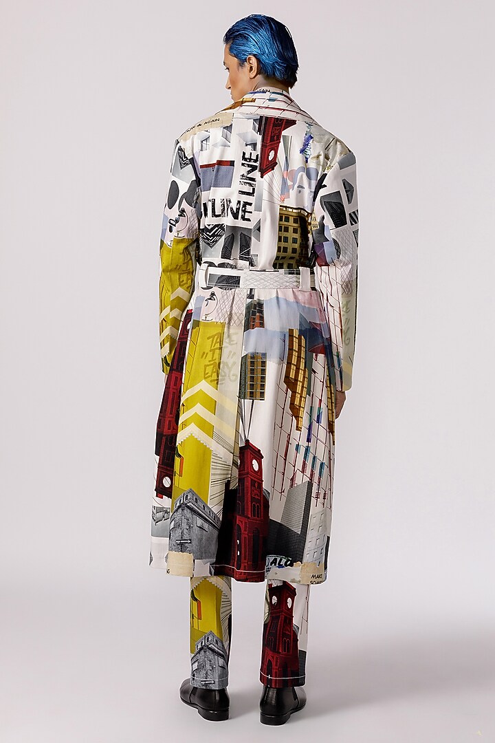 Off-White Cotton Twill Mosaic Printed Trench Coat With Belt by Line Outline at Pernia's Pop Up Shop