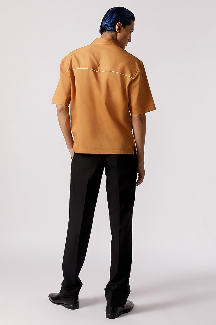Black Cotton Straight-Fit Cuffed Pants by Line Outline at Pernia's Pop Up Shop