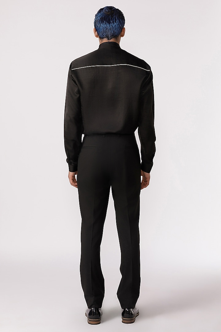 Black Stretch Cotton Straight-Fit Pants by Line Outline at Pernia's Pop Up Shop