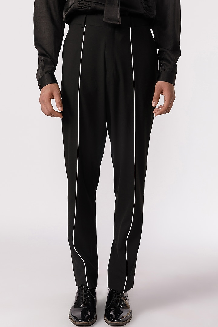 Black Stretch Cotton Straight-Fit Pants by Line Outline at Pernia's Pop Up Shop