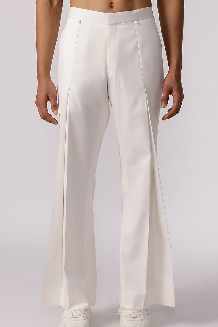 White Cotton Box-Pleated Wide-Leg Pants by Line Outline at Pernia's Pop Up Shop