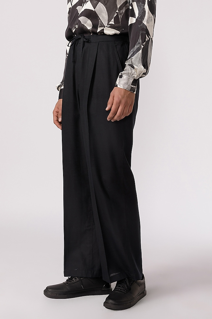 Black Cotton Wide-Leg Pyjama Pants by Line Outline at Pernia's Pop Up Shop