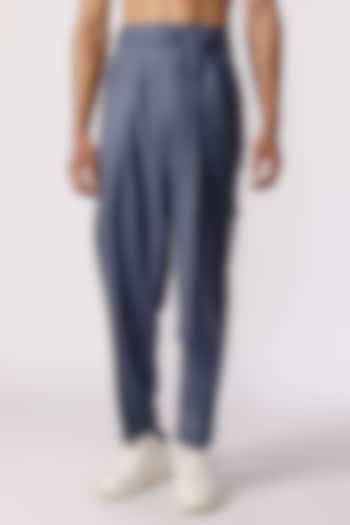 Grey Cotton Pleated Baggy Pants by Line Outline