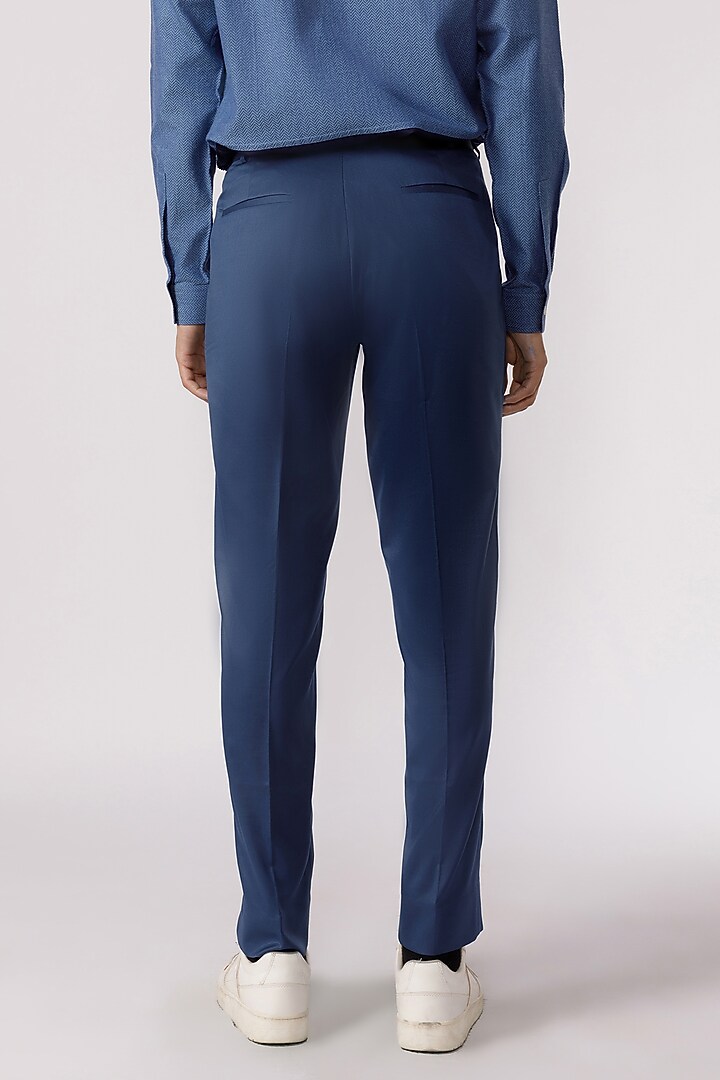 Teal Blue Cotton Straight-Fit Pants by Line Outline at Pernia's Pop Up Shop