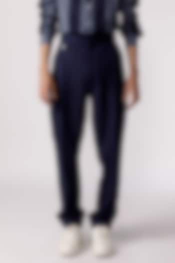 Navy Blue Cotton Pleated Baggy Pants by Line Outline at Pernia's Pop Up Shop