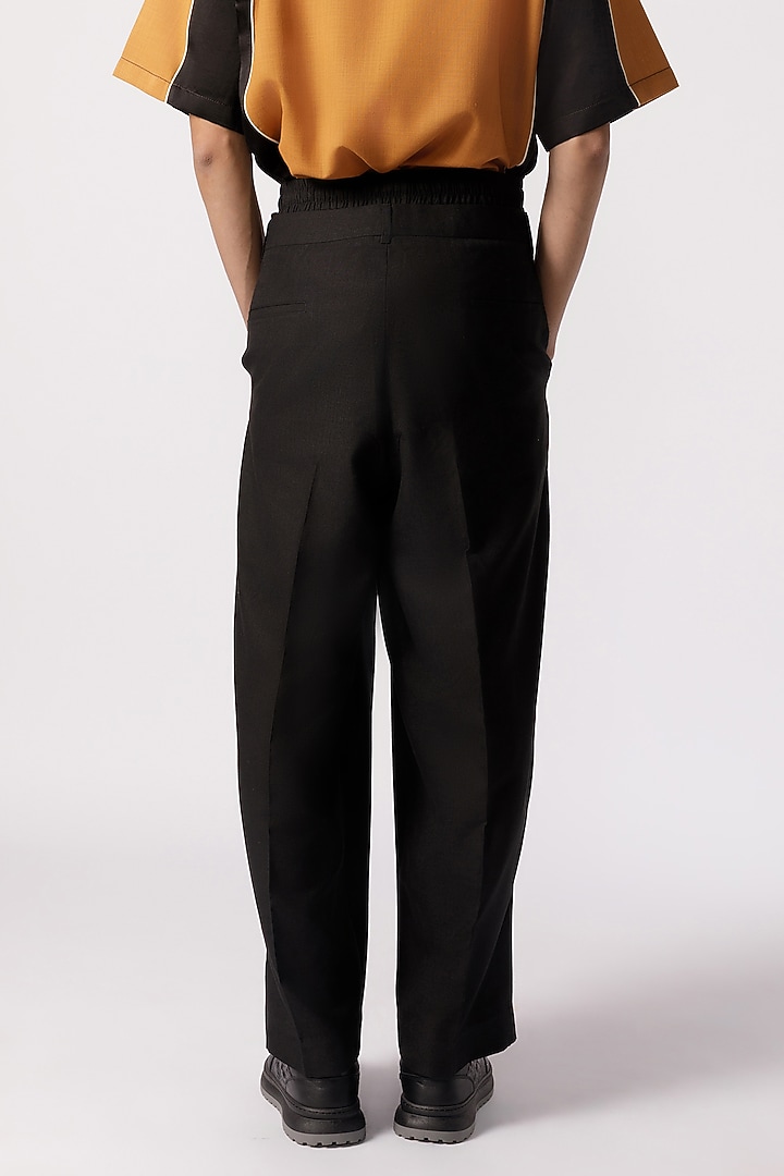 Black Cotton Double-Waisted Baggy Pants by Line Outline at Pernia's Pop Up Shop
