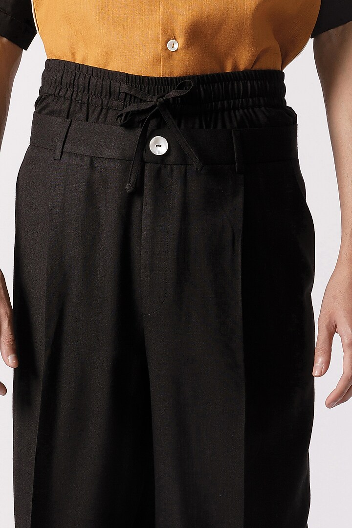 Black Cotton Double-Waisted Baggy Pants by Line Outline at Pernia's Pop Up Shop