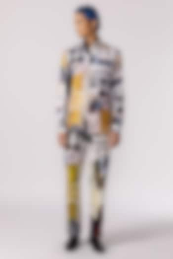 Off-White Cotton Twill Mosaic Printed Straight-Fit Pants by Line Outline