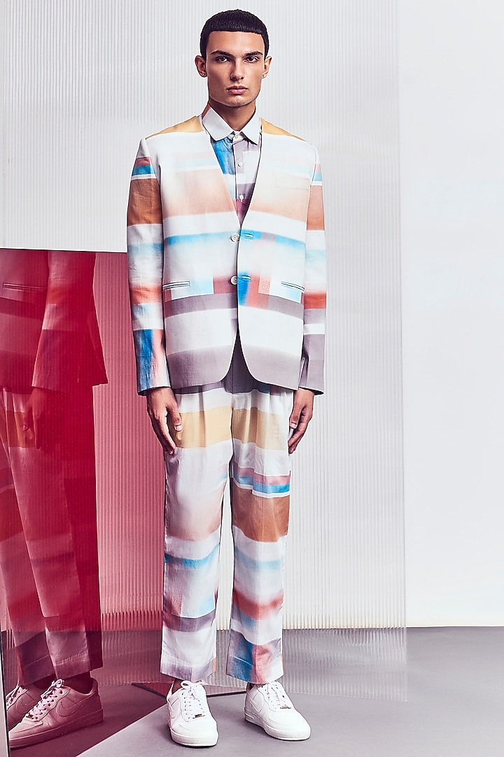 Multi-Colored Printed Blazer by Line Outline