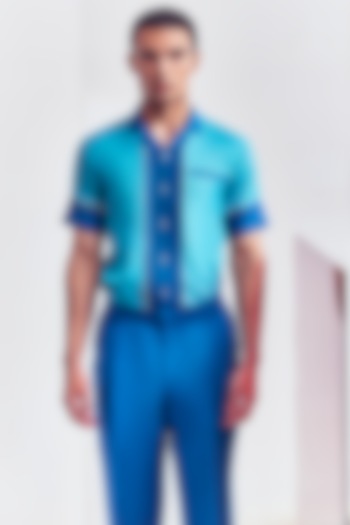 Light Blue Cotton Poly Blend Resort Shirt by Line Outline