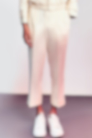 Cream High-Waisted Pleated Pants by Line Outline at Pernia's Pop Up Shop