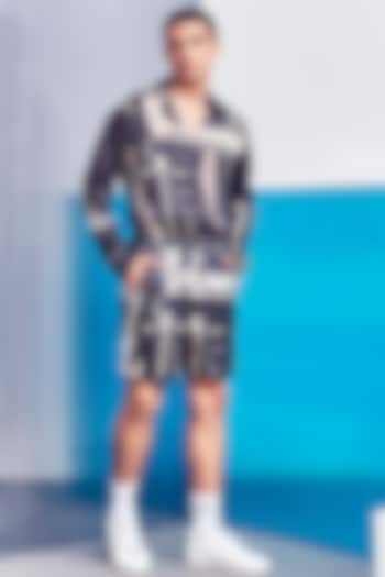 Black Bemberg Silk Shorts by Line Outline at Pernia's Pop Up Shop