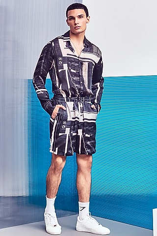 Black Bemberg Silk Shorts by Line Outline