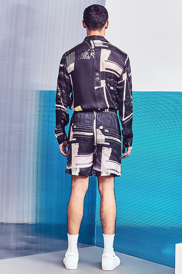 Black Bemberg Silk Shorts by Line Outline at Pernia's Pop Up Shop