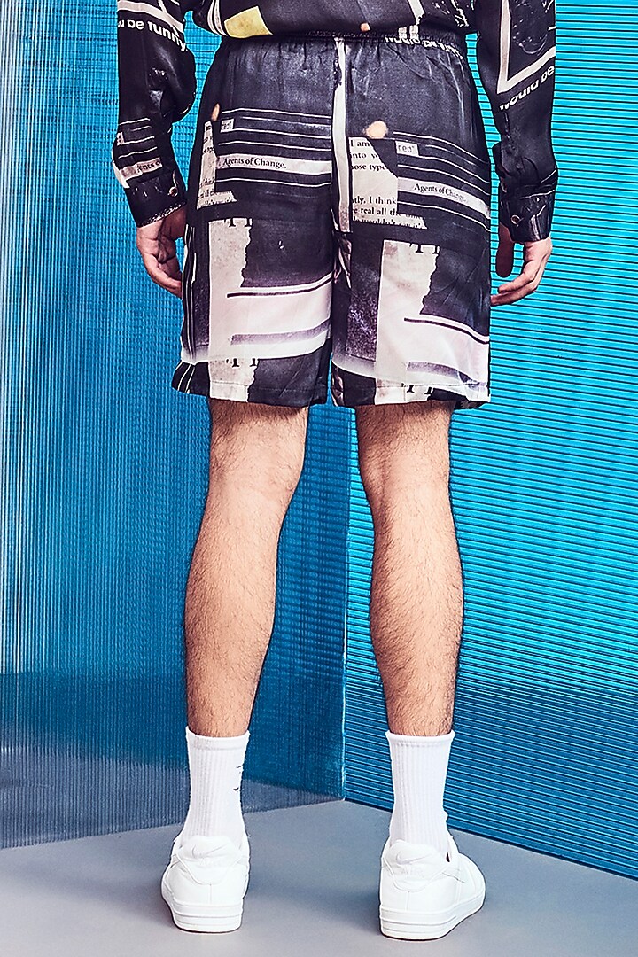 Black Bemberg Silk Shorts by Line Outline at Pernia's Pop Up Shop