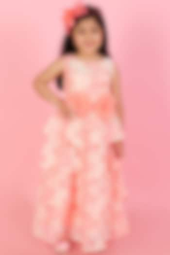 Pink Lace Floral Printed Layered Gown For Girls by Lil Peacock at Pernia's Pop Up Shop