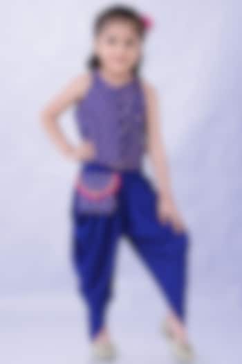 Royal Blue Rayon Dhoti Set For Girls by Lil Peacock