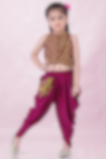 Magenta Rayon Dhoti Set For Girls by Lil Peacock