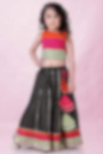 Black Chanderi Gota Embroidered Lehenga Set For Girls by Lil Peacock at Pernia's Pop Up Shop