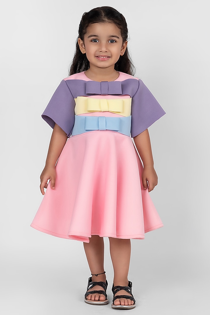 Baby Pink Neoprene Dress For Girls by Little Rabbits at Pernia's Pop Up Shop