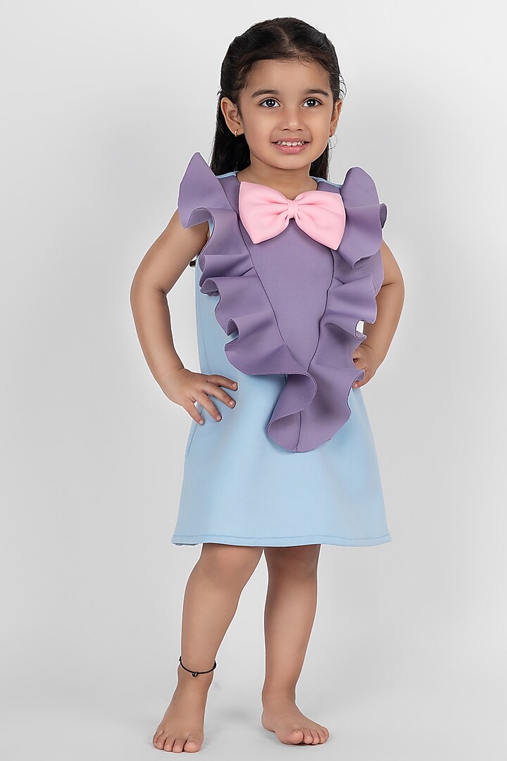 Sky Blue Neoprene Dress For Girls by Little Rabbits at Pernia's Pop Up Shop