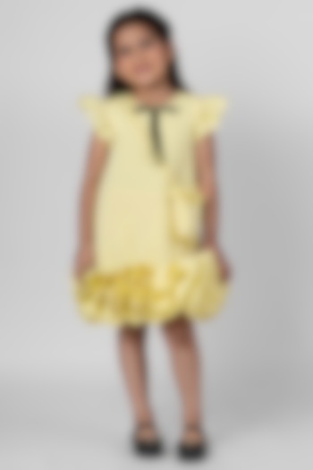 Yellow Neoprene Ruffled Dress For Girls by Little Rabbits at Pernia's Pop Up Shop