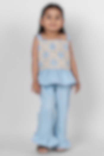 Sky Blue Banana Crepe Co-Ord Set For Girls by Little Rabbits at Pernia's Pop Up Shop