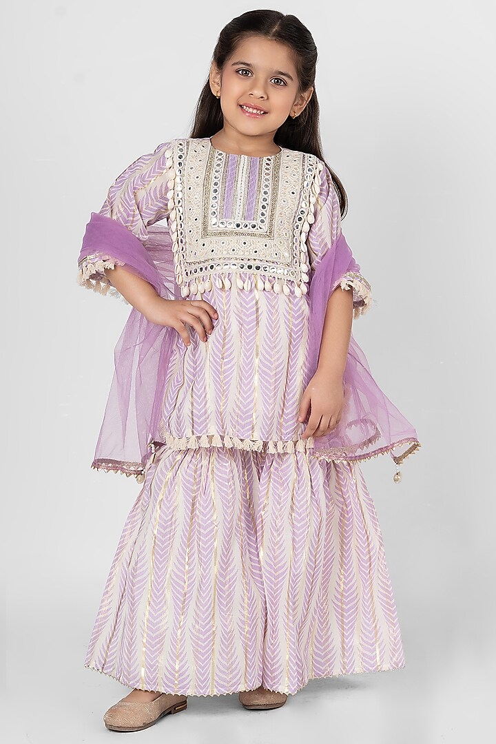 Lilac Cotton Sharara Set For Girls by Little Rabbits at Pernia's Pop Up Shop