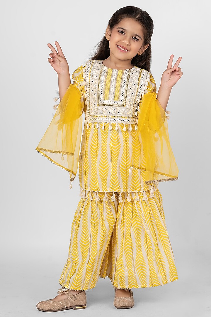 Yellow Cotton Sharara Set For Girls by Little Rabbits at Pernia's Pop Up Shop