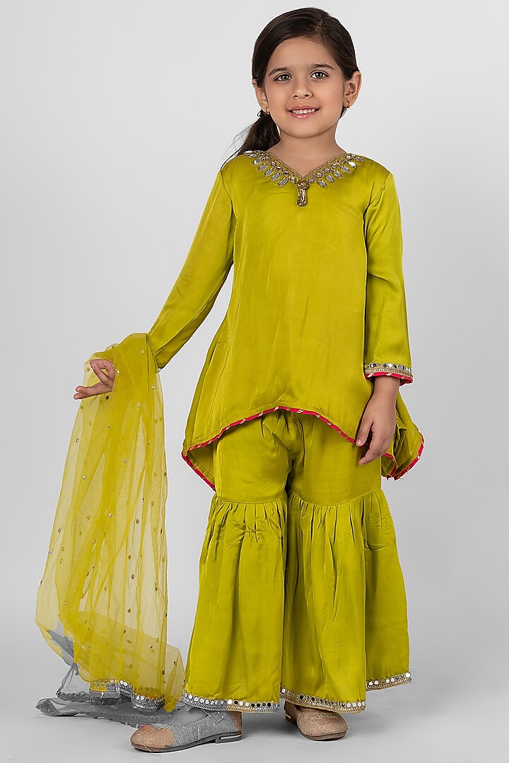 Green Modal Sharara Set For Girls by Little Rabbits at Pernia's Pop Up Shop