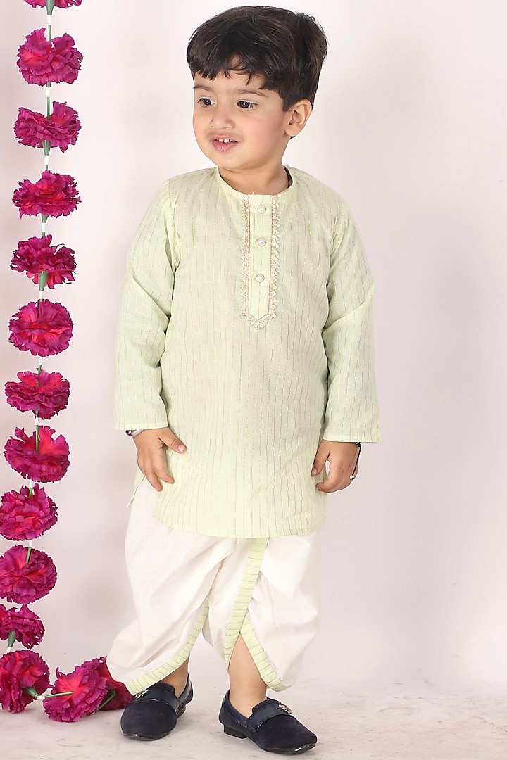 Mint Green Cotton Printed Kurta Set For Boys by Little Bansi at Pernia's Pop Up Shop
