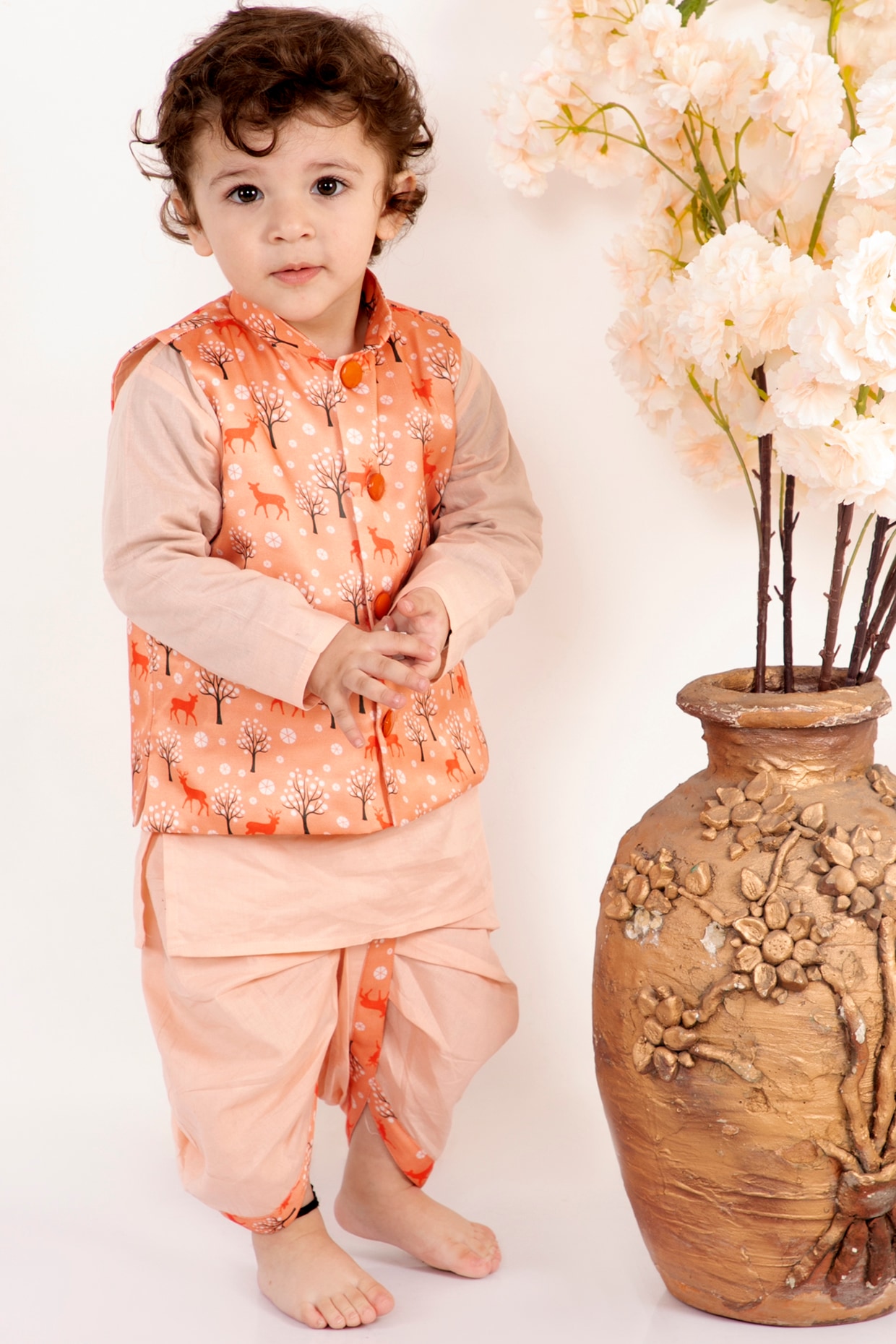 Peach Kurta Pajama with Nehru Jacket Online at Best Price - Rutbaa