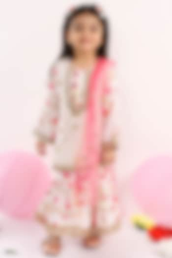 Ivory Embroidered Gharara Set For Girls by Little Bansi at Pernia's Pop Up Shop