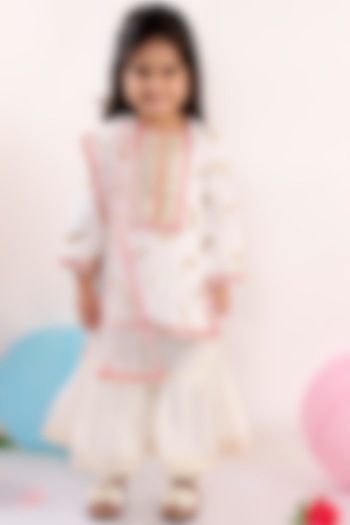 Ivory Embroidered Sharara Set For Girls by Little Bansi